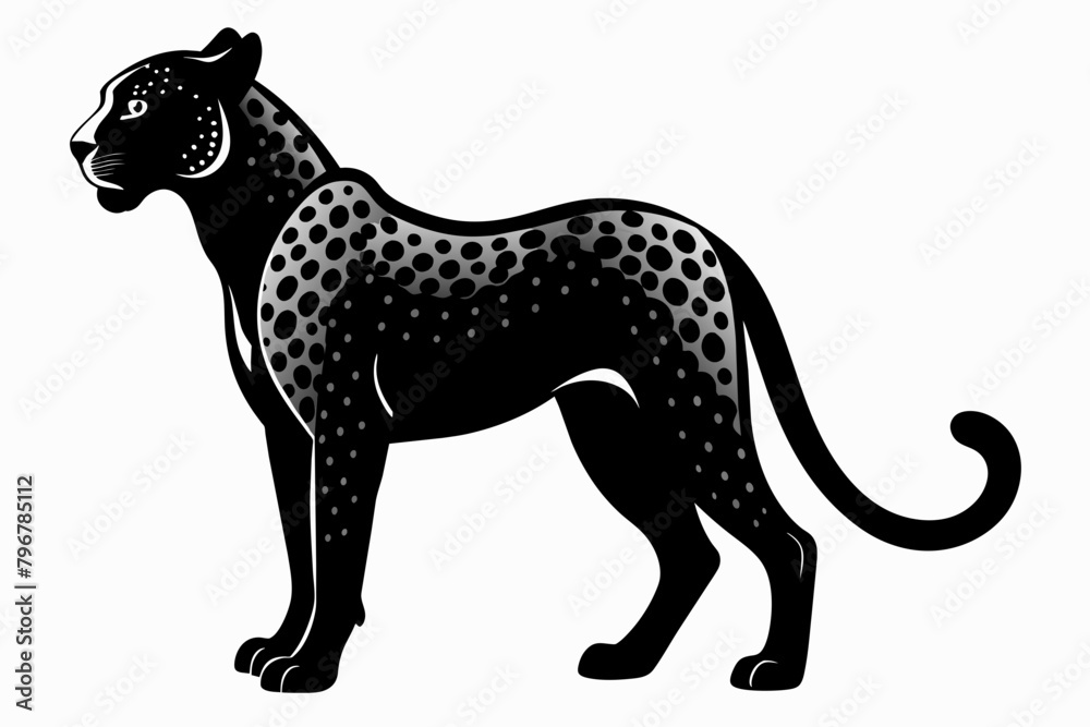 Fototapeta premium black cheetah silhouette vector illustration on white background