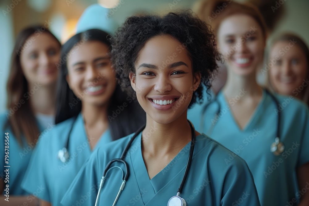 Group of healthcare workers in blue scrubs Group of healthcare workers in blue scrubs