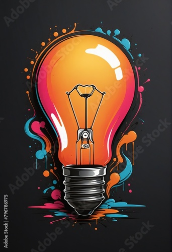 Light bulb, good idea. T-shirt print design. Digital art. Interior decoration, images to print for wall decoration
