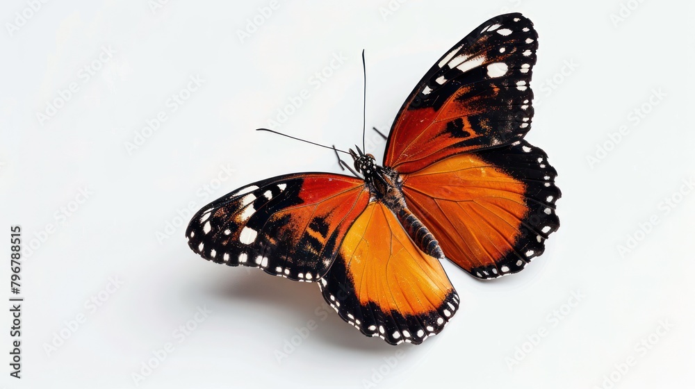 Idolated orange and black butterfly on plain white background. Idolated orange and black butterfly on plain white background.