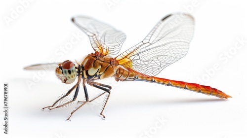 Close up photo of a dragonfly insect isolated on a white background.
