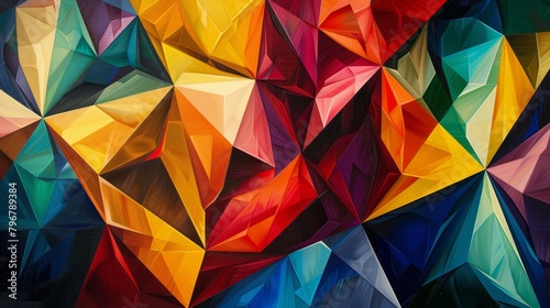 Sharp angles meeting smooth curves, these geometric patterns are displayed in a kaleidoscope of colors. photo