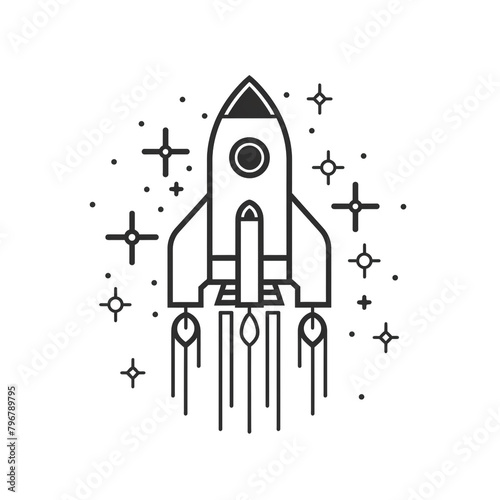 Outline icon of space exploration. Minimal black line. Isolated on white background.