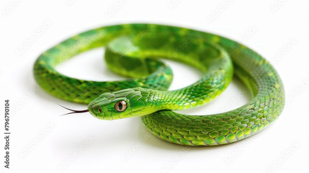 Fototapeta premium South African Green Snake isolated on white background.