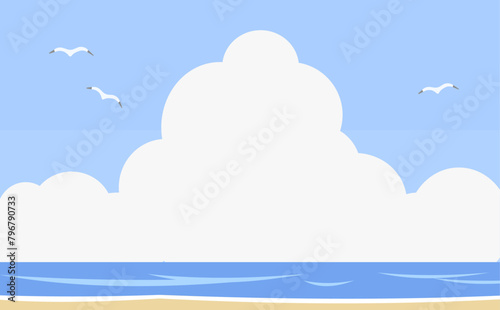海と入道雲の背景素材