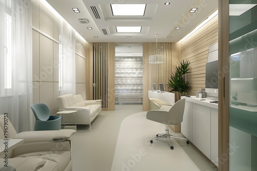 Medical Office Design. New Furniture and Contemporary Workplace for Consulting Practitioners in Modern Clinic