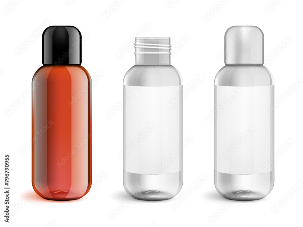 3D Plastic Cosmetic Bottle With Black Cap 3D Plastic Cosmetic Bottle With Black Cap