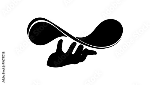 Hand of Chef Throwing Pizza Dough in the air, black isolated silhouette