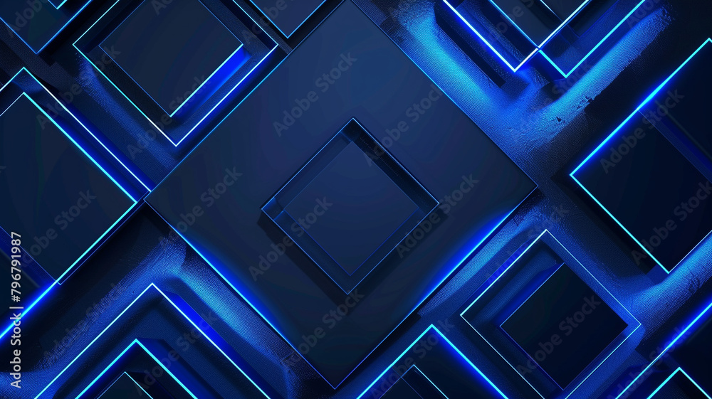 
dark black squares on a blue neon lighting isolated background,