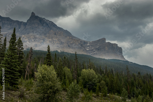 Storm clouds and rain fall over the Rockies Ice Fields Parkway Banff National Park Alberta Canada © David