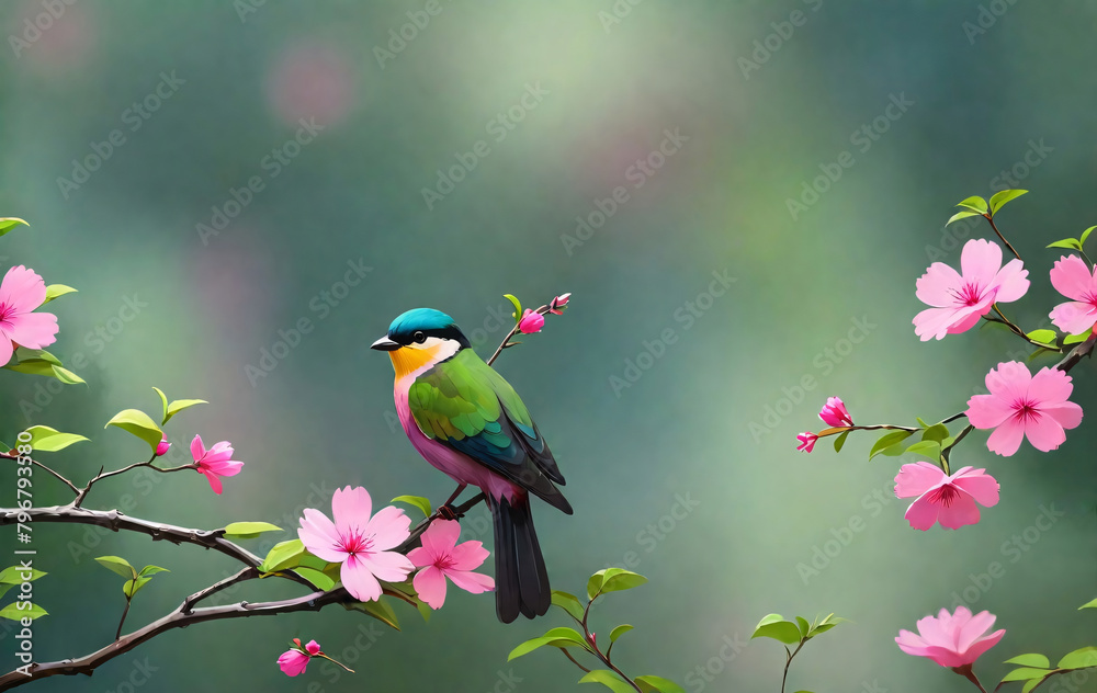 Vibrant Painting: Colorful Bird Perched on a Branch