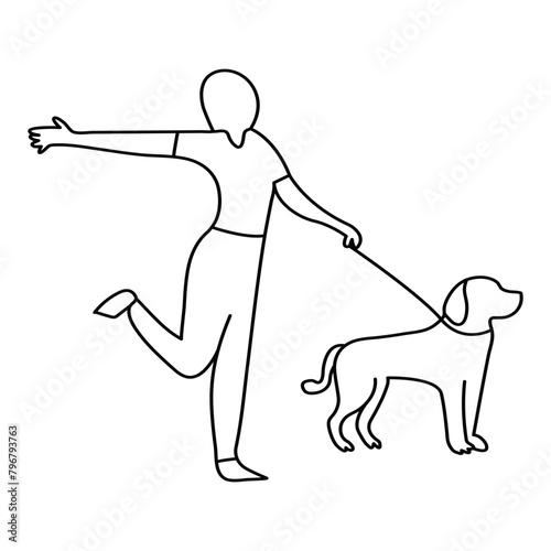 continuous one single  line art drawing of happy pet lover with dog.