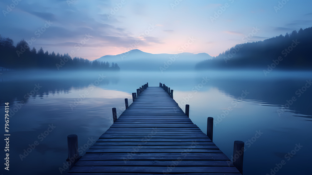 Obraz premium Simple illustration of empty wooden pier