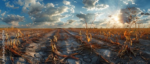 A backdrop of withered crops reflects the harsh reality of farmers grappling with changing weather patterns induced by global warming. photo