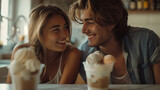 The sweetest moments don't need much, Shot of a happy young couple sharing a tub of ice cream in their kitchen at home