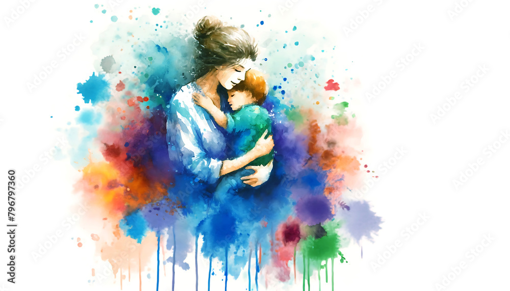 Mother loves her child Digital Art Child and Mom hug with an elegant background