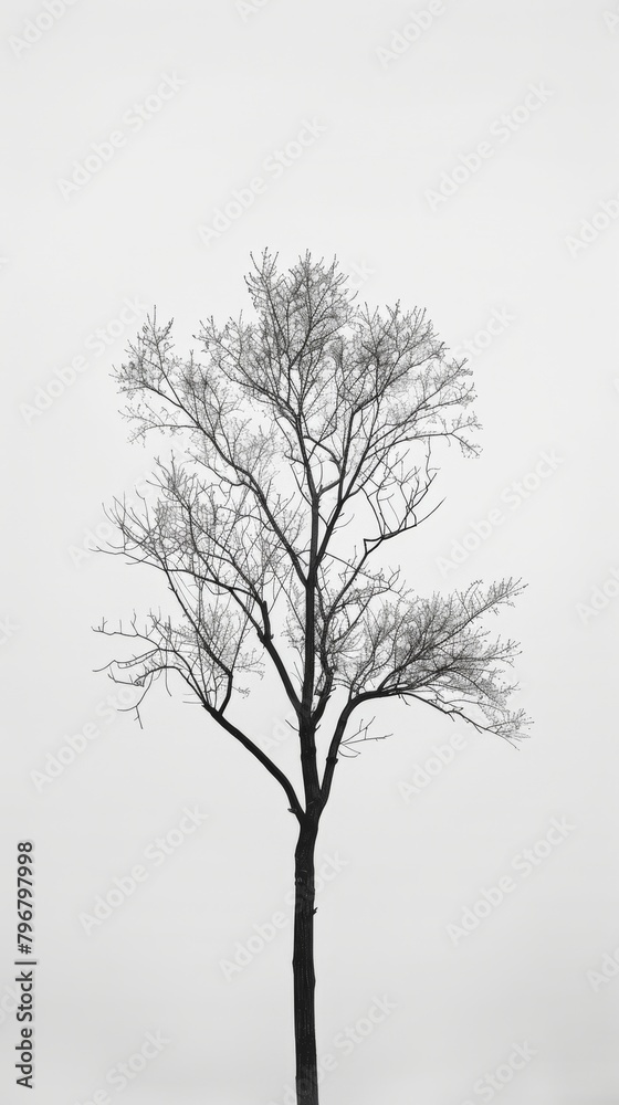 Obraz premium Solitary tree silhouette against white sky