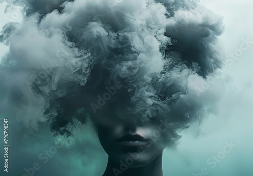 A human's head obscured by a dark cloud labeled AI