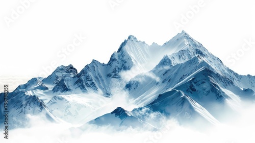 Mountains On White: Snowy Peaks in Beautiful Natural Setting with Blue Sky