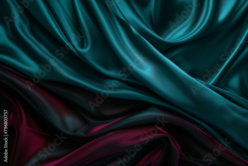 Teal and maroon blend abstractly on velvety black.