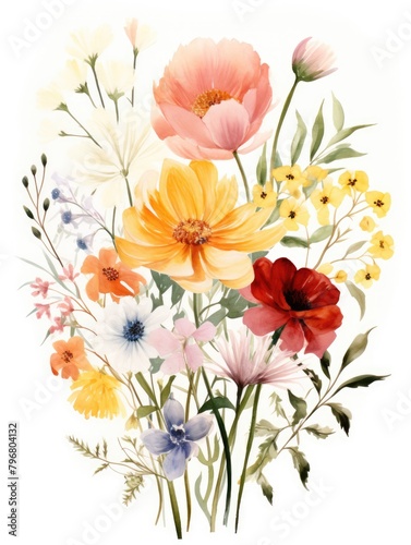 graphics a bouquet of wildflowers in a charming, hand-drawn style, AI Generative