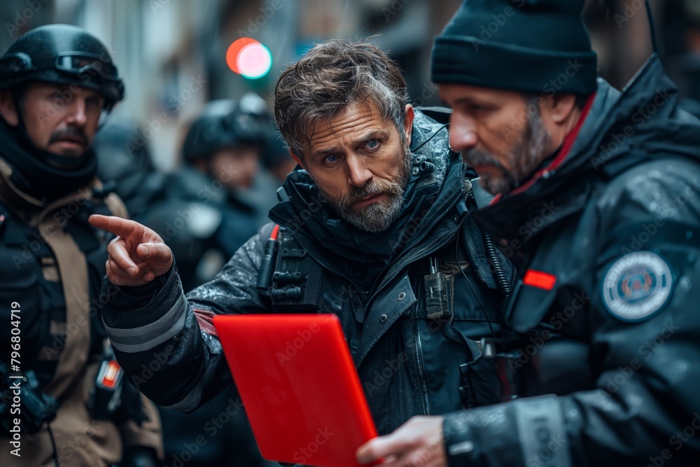 Fototapeta premium Director discussing plans with team on set