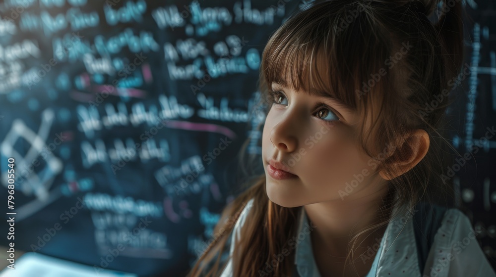 Thoughtful Child at Classroom Board Thoughtful Child at Classroom Board