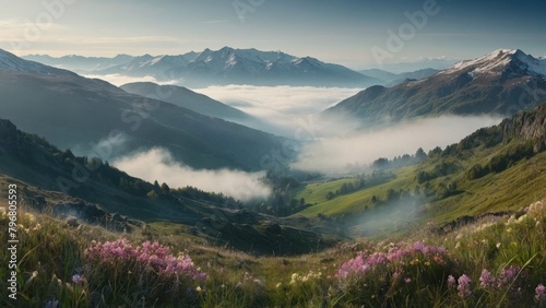 Landscape of beautiful clouds in the valley between mountains