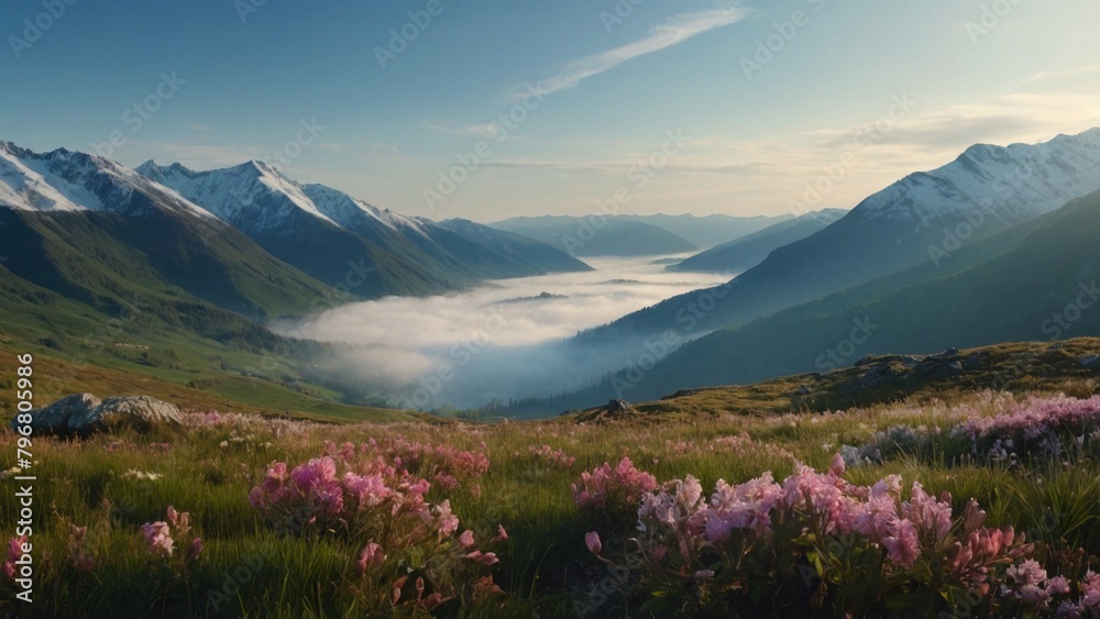 Landscape of beautiful clouds in the valley between mountains Landscape of beautiful clouds in the valley between mountains