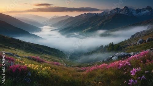 Landscape of beautiful clouds in the valley between mountains