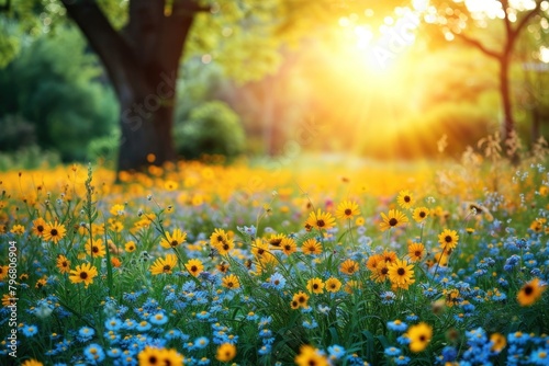 Large flower garden backgrounds landscape sunlight.