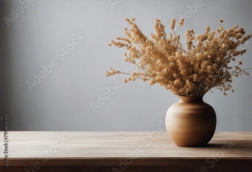 bouquet dried space interior empty Home background flowers table copy vase wall Wooden blank photo