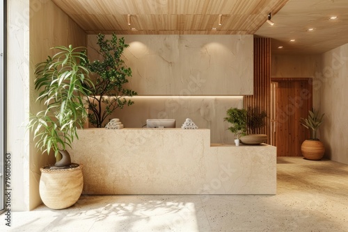 Reception of wellness spa architecture furniture building.