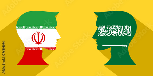 face to face concept. iran  vs saudi arabia. vector illustration