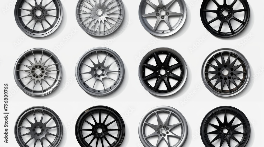 a complete big set of car wheels with modded rims realistic on a white background a complete big set of car wheels with modded rims realistic on a white background