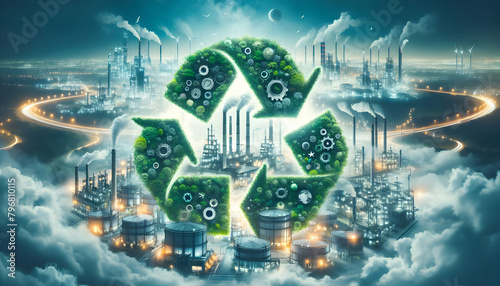 Photo Real Circular Synergy  Zero Waste Green Industry Concept