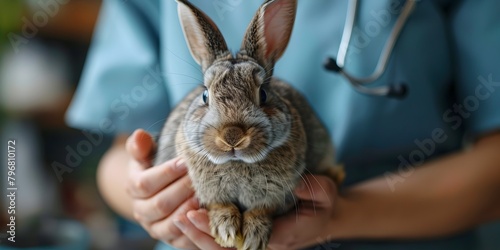 Veterinary Professional Examining Rabbit s Heartbeat in Clinic
