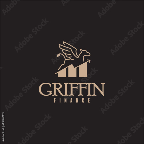 Griffin logo design vector illustration on black background. 
