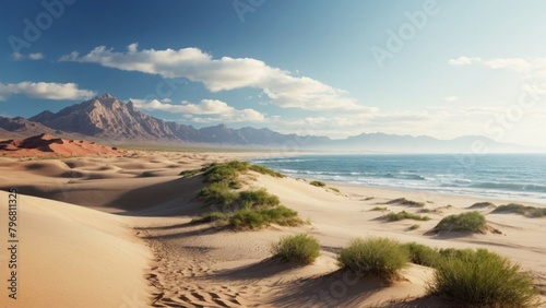 Landscape desert sea and mountains