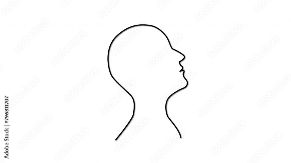 Human head outline self drawing animation. Man looking up and forward.