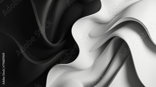 Elegant Black and White Silk Fabric Waves Horizontal Background Texture