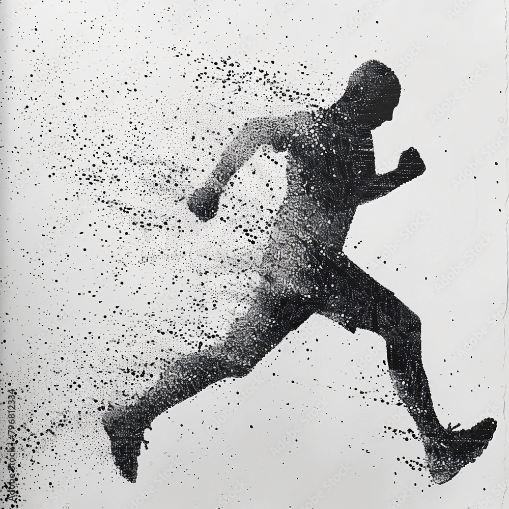 Explore the art of running with focus and determination in this conceptual piece inspired by pointillism.