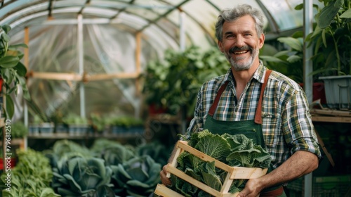 Smiling Farmer with Fresh Greens © MP Studio