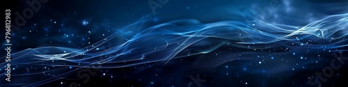 Ethereal Blue Light Waves Background with Sparkling Particles for Tranquil Design horizontal copy space