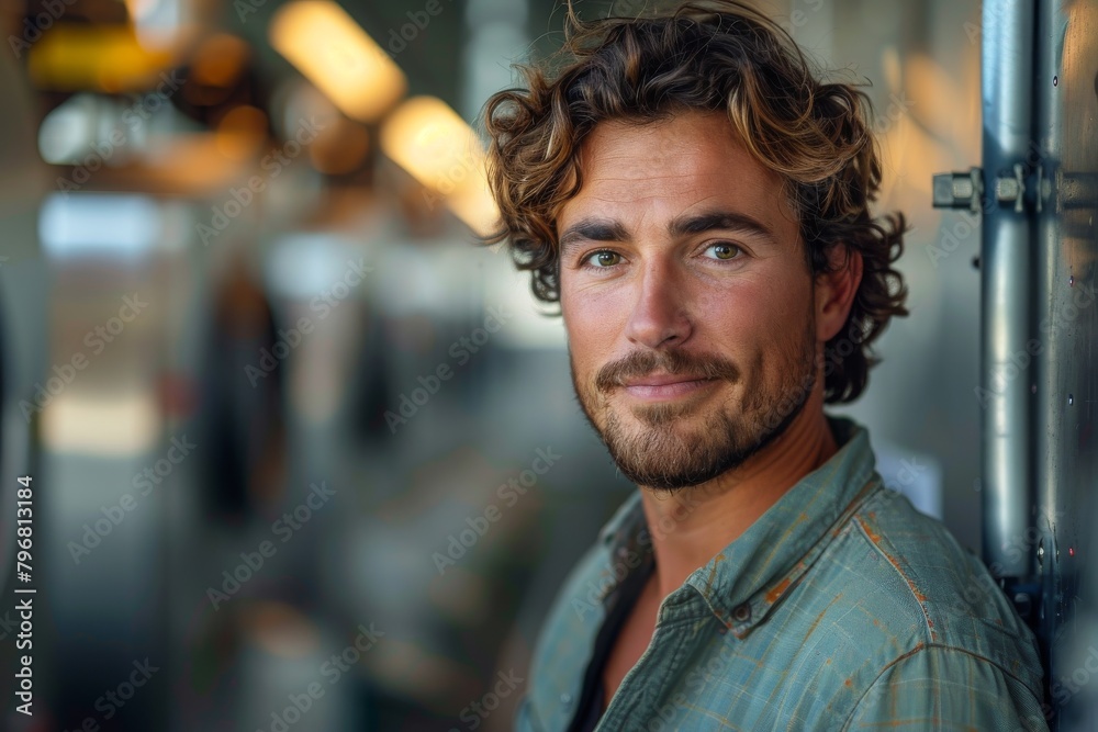 Close-up portrait of a wavy-haired professional man in a relaxed setting Close-up portrait of a wavy-haired professional man in a relaxed setting