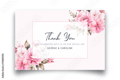 Vector thankyou card with colorful floral watercolor background