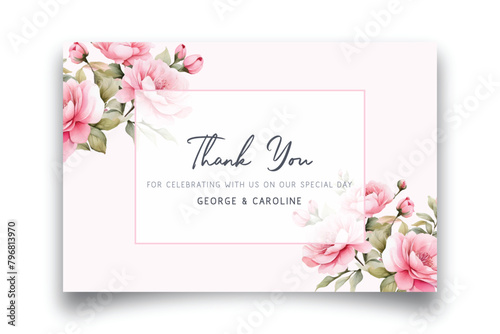 Vector thankyou card with colorful floral watercolor background