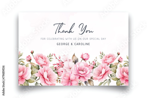 Vector thankyou card with colorful floral watercolor background