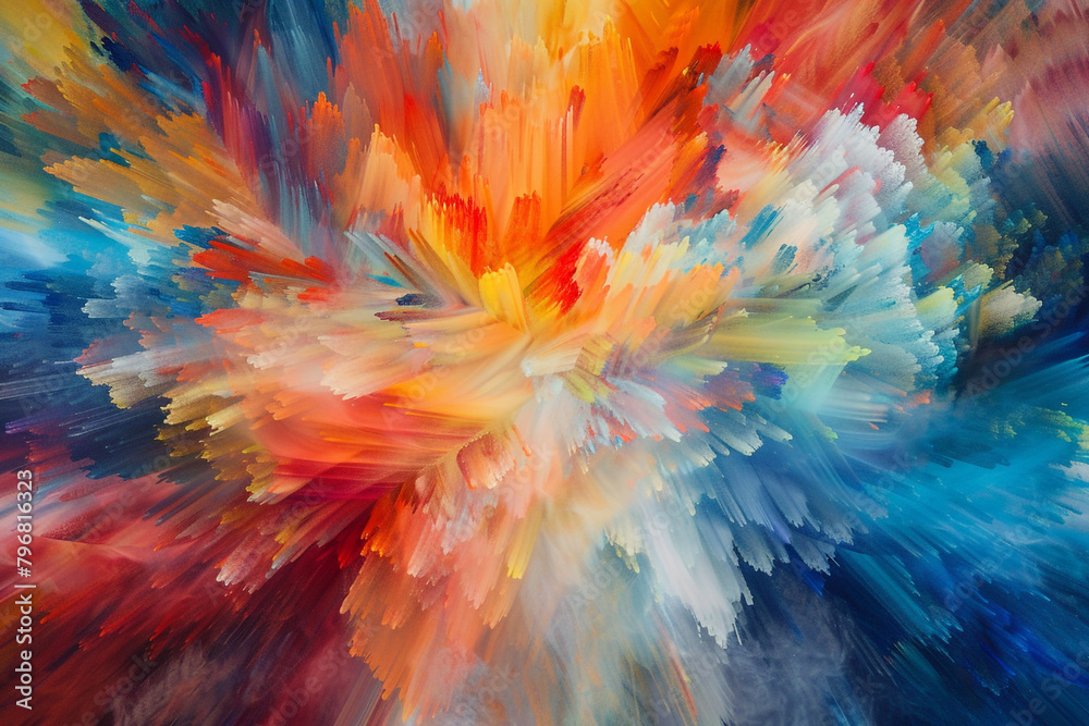 Vivid bursts of abstract color captivate against a blank canvas.