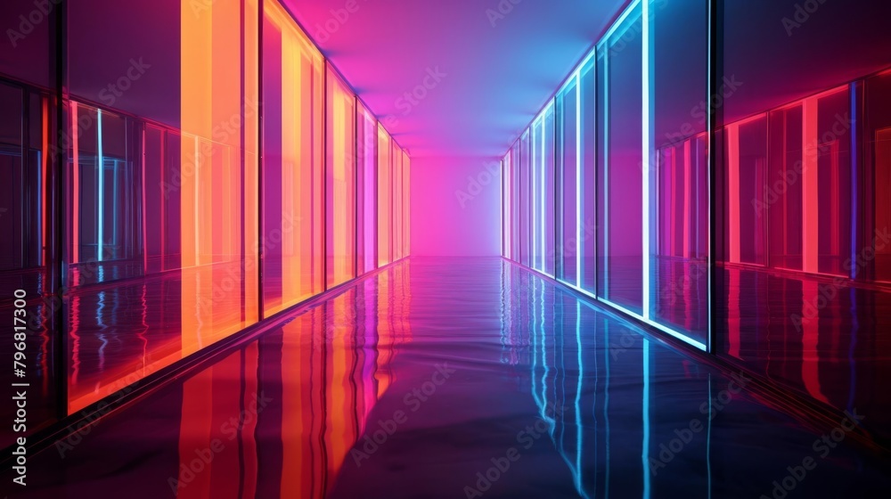 A contemporary art gallery exhibiting neon art installations A contemporary art gallery exhibiting neon art installations